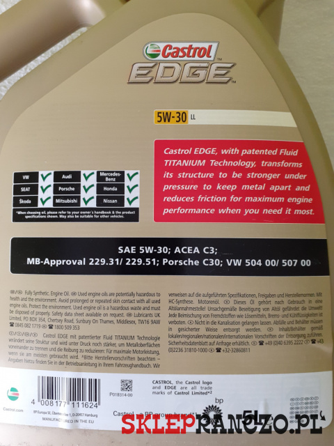 olej castrol edge5w30 ll 5l skleprancz.pl